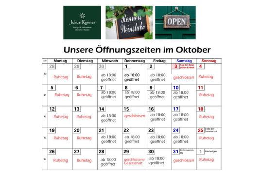 Die Oktober-Öffnungszeiten unserer Weinstube