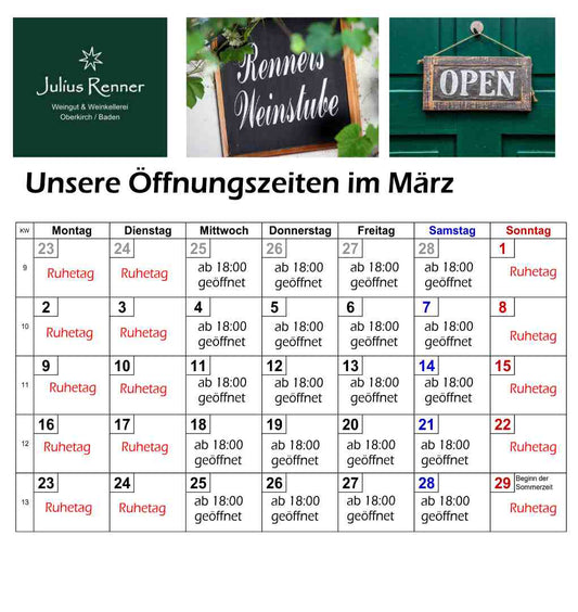 Öffnungszeiten Weinstube