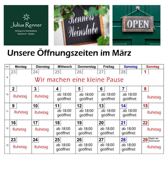 Öffnungszeiten Weinstube